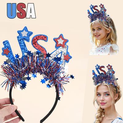 Glitzer-Stirnband für den 4. Juli mit englischen Buchstaben „USA“ Patriotischer Stern-Haarreif Kinder Unisex Unabhängigkeitstag Haaraccessoires