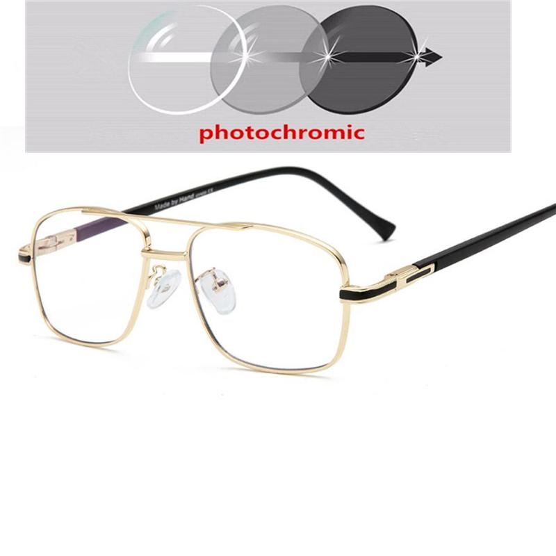 Double Beam Anti-Blue Light Square Nearsighted Glasses Women Men Metal Spring Hinge Prescription Spectacles 0 -0.5 -0.75 To -6.0