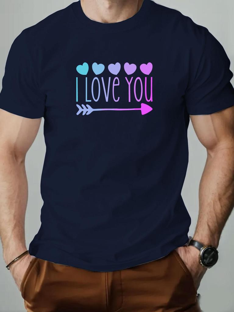Mens cotton Tshirt love pattern I LOVE YOU summer casual round neck short Tshirt