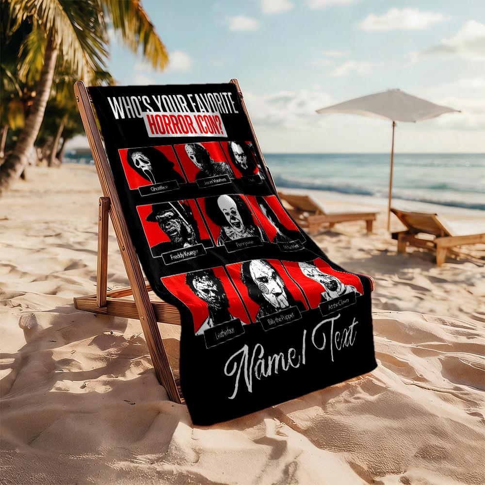 Favorite Horror Icon Poster Customized Name Beach Towel High Absorbency & Quick-Dry