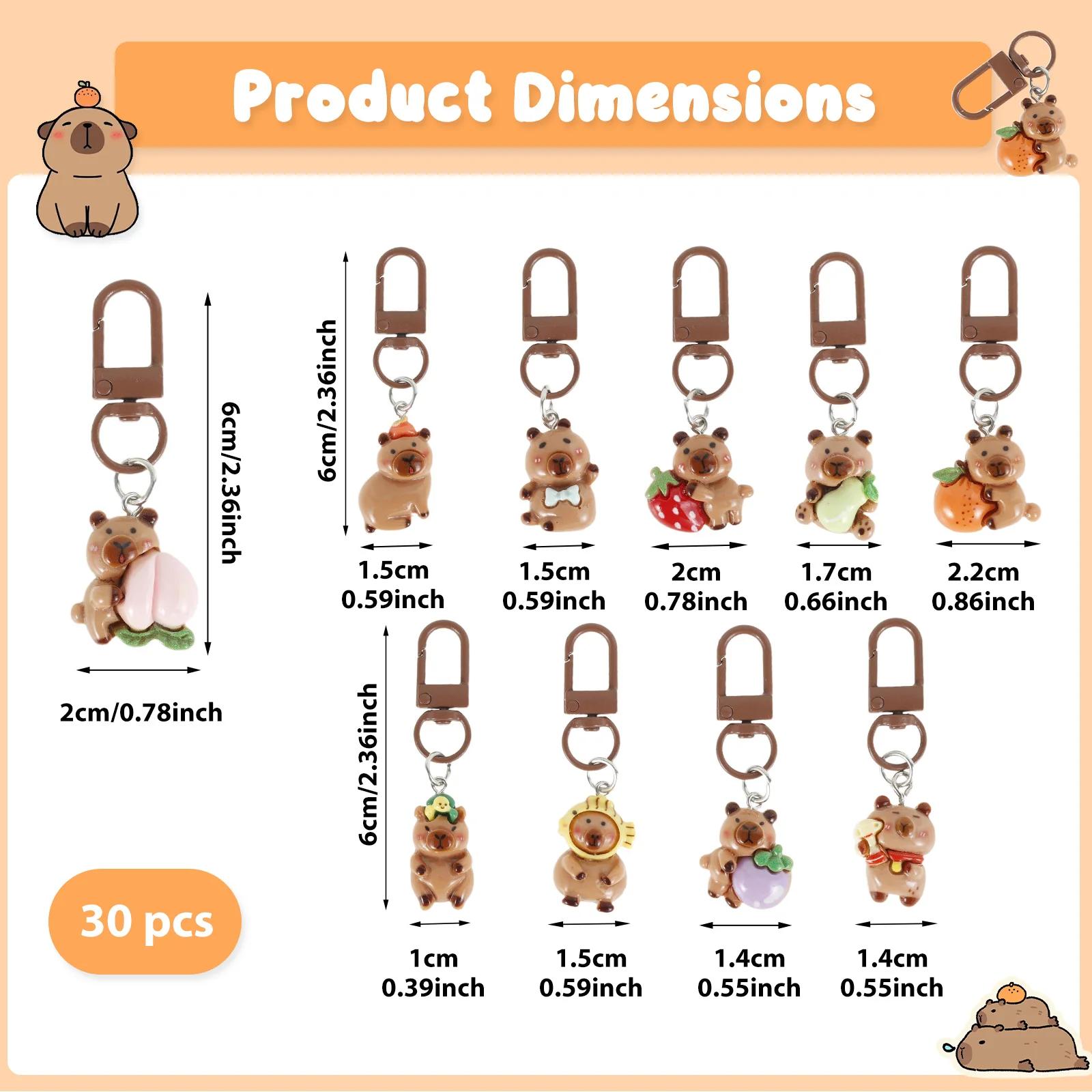 

30Pcs Resin Capybara Keychain Charm Set 3D Capybara Keychain Backpack Pendant Mini Cartoon Purse Car Keyrings Handbag Decoration