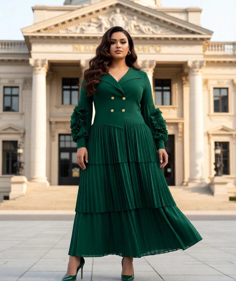 Miyake Pleats Plus Size Elegant Waist-Cinching Long Dress for Women One Size (40-100kg)