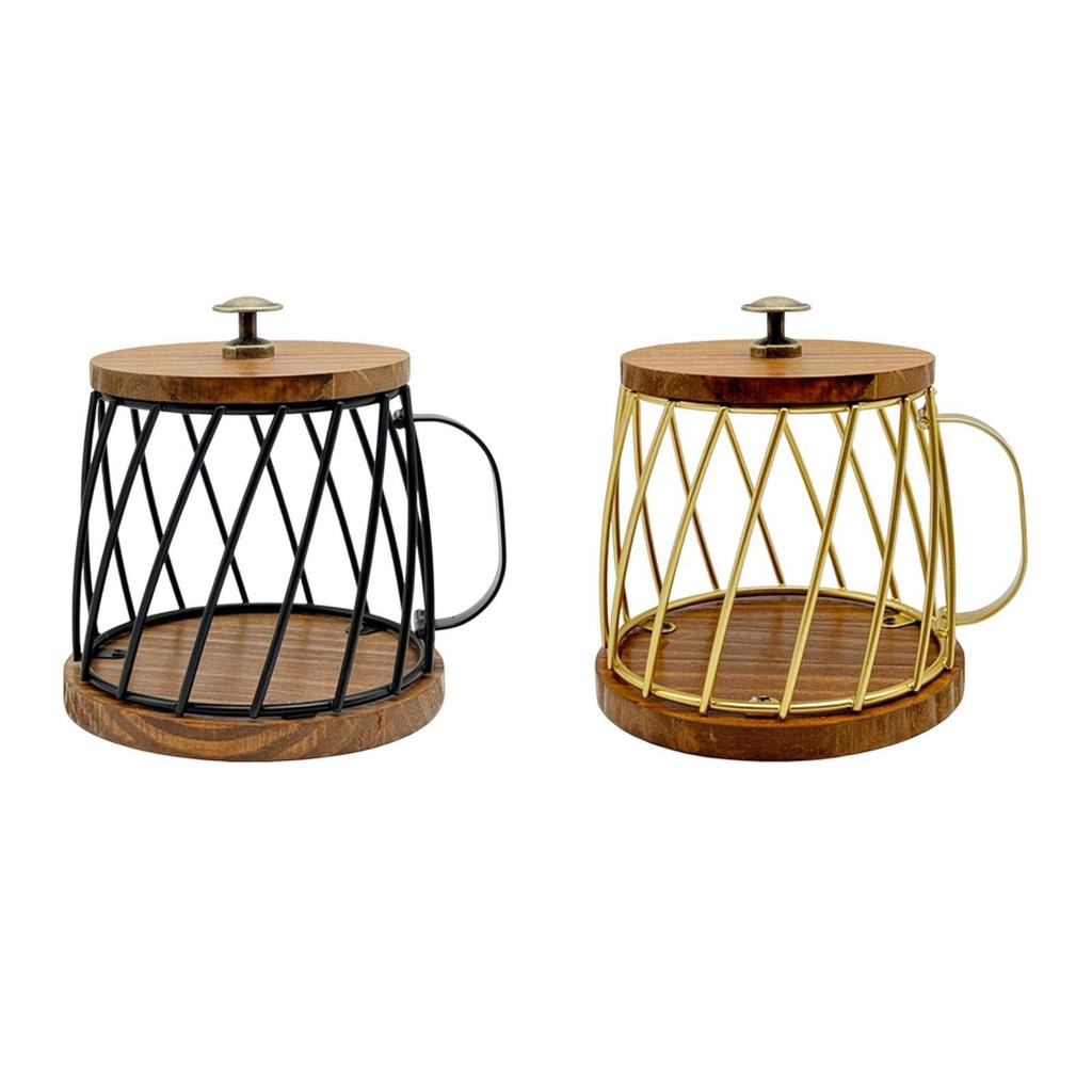 Coffee Pod Holder, Metal Large Capacity Wooden Coffee Capsule Holder Container for Countertop, Kitchen, Cafe, Desktop, Office