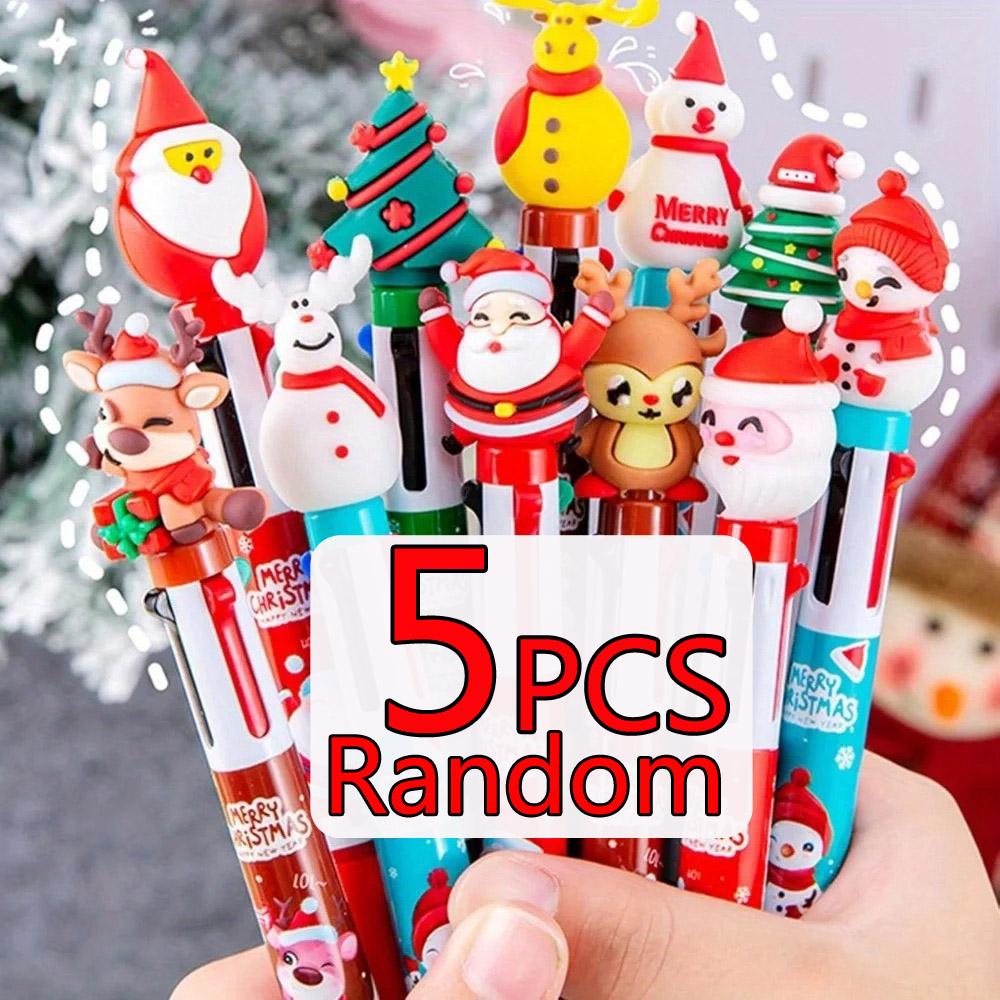

Random 5pcs Cartoon Christmas Pens 4in1 Retractable Colored Ballpoint Pen Xmas Gel Pen for Party Gifts School Office Supply