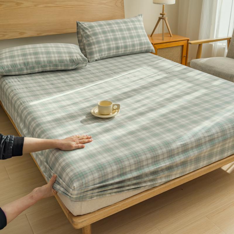 Luxury check style 100% Cotton Bed Sheet Fitted Sheet With Elastic Mattress Cover Couple Bed Linen Bedding Queen King Size