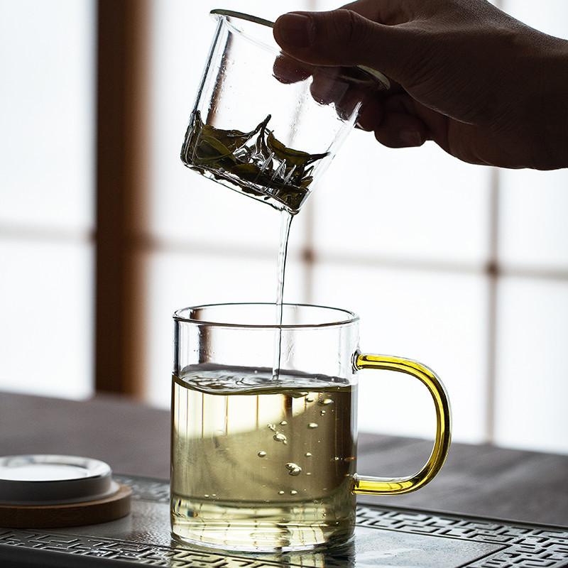 Three piece Cup of High Borosilicate Glass High Temperature-resistant Tea Water Separation Cup Office Bamboo and Wood Cover Filter Guanshan Tea Cup