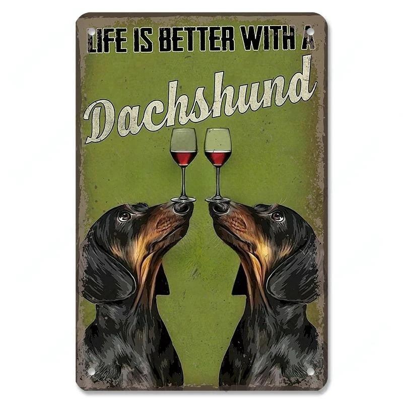 Pôster Vintage Cachorros Fofos de Estimação Placas de Metal de Estanho Dachshund Bulldog Placa de Metal Para Jardim Cafeteria Cozinha Decoração de Arte de Parede para Casa