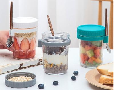 350ML Overnight Oat Cup Glass With Lid And Spoon Seal Food Breakfast Cup Portable Cereal Milk Salad Yogurt Cup Kitchen Item