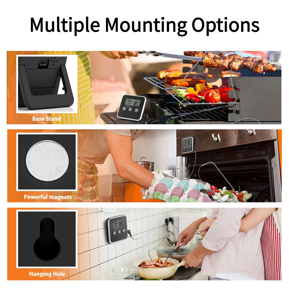 Termômetro Digital de Cozinha para Cozinhar Carne Alimentos Temperatura Para Forno Churrasqueira Grelha Função Timer com Sonda Medidor de Calor para Cozinhar