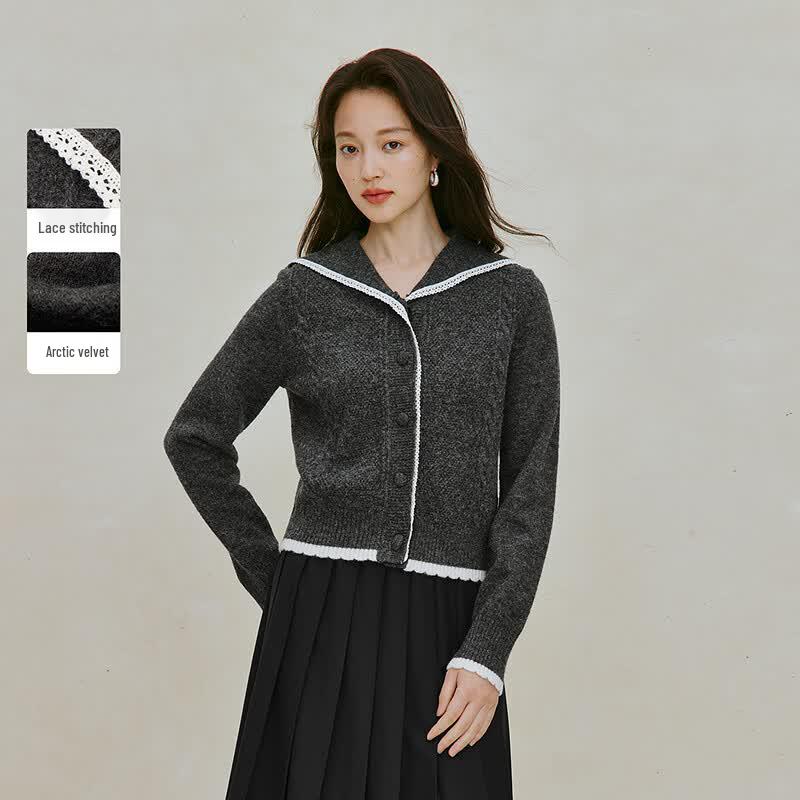 INMAN Women s Soft Sailor Collar Cardigan M