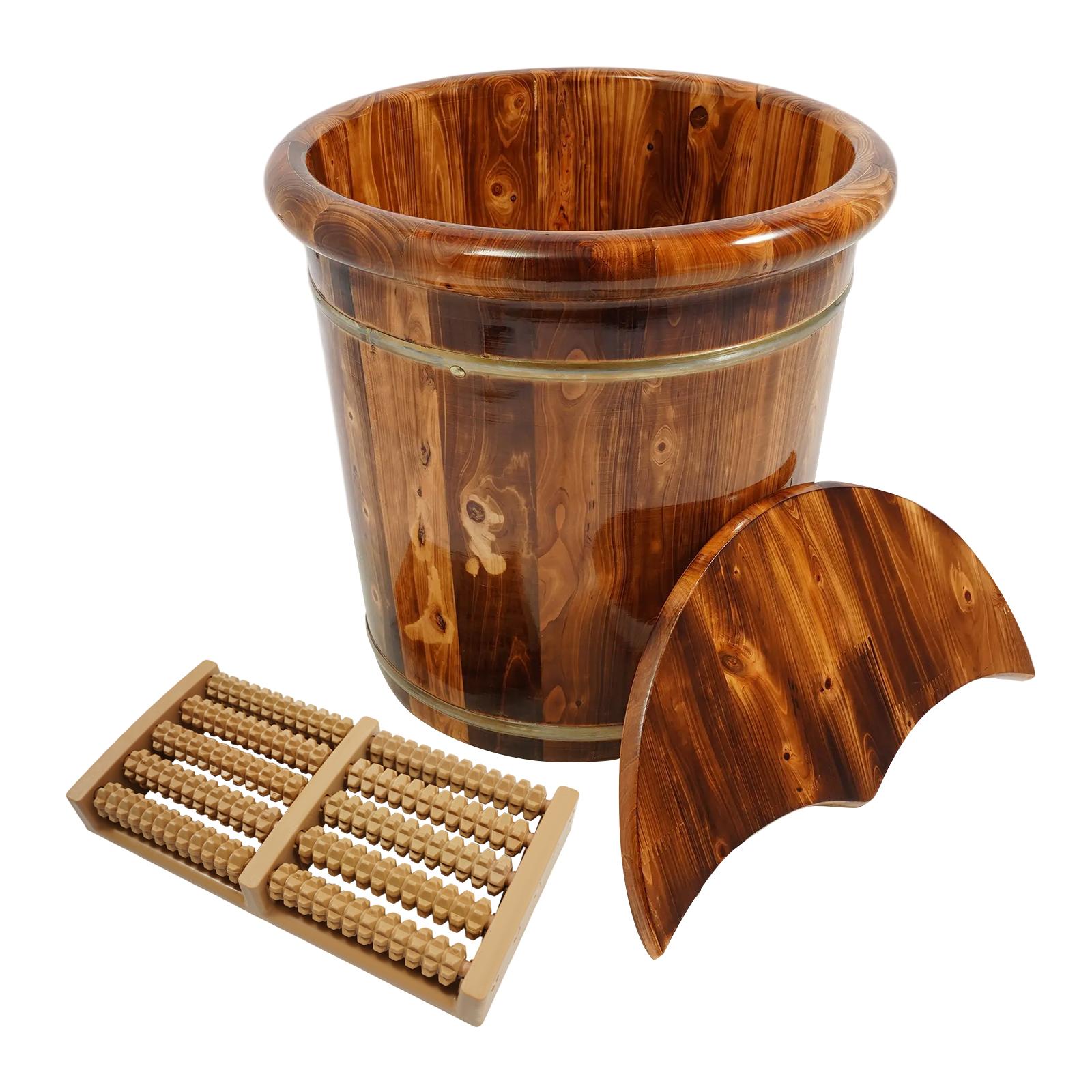 

Wooden Foot Massage Bucket 40×40cm - Carbonized Solid Wood Footbath with Massage Beads & Heat Retention for Foot Soaking коричневый