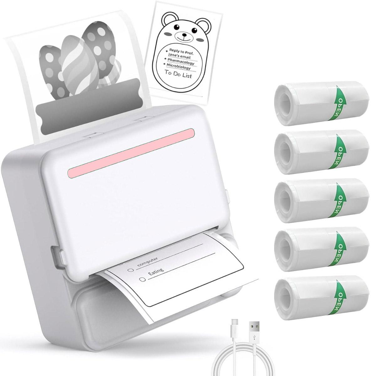 

Принтер для наклейок із рулонами паперу для наклейок, Bluetooth-термосумісний із iOS і Android, для карток, саморобок, нотаток Pink Printer+5 Sticker амаранту рожевого кольору