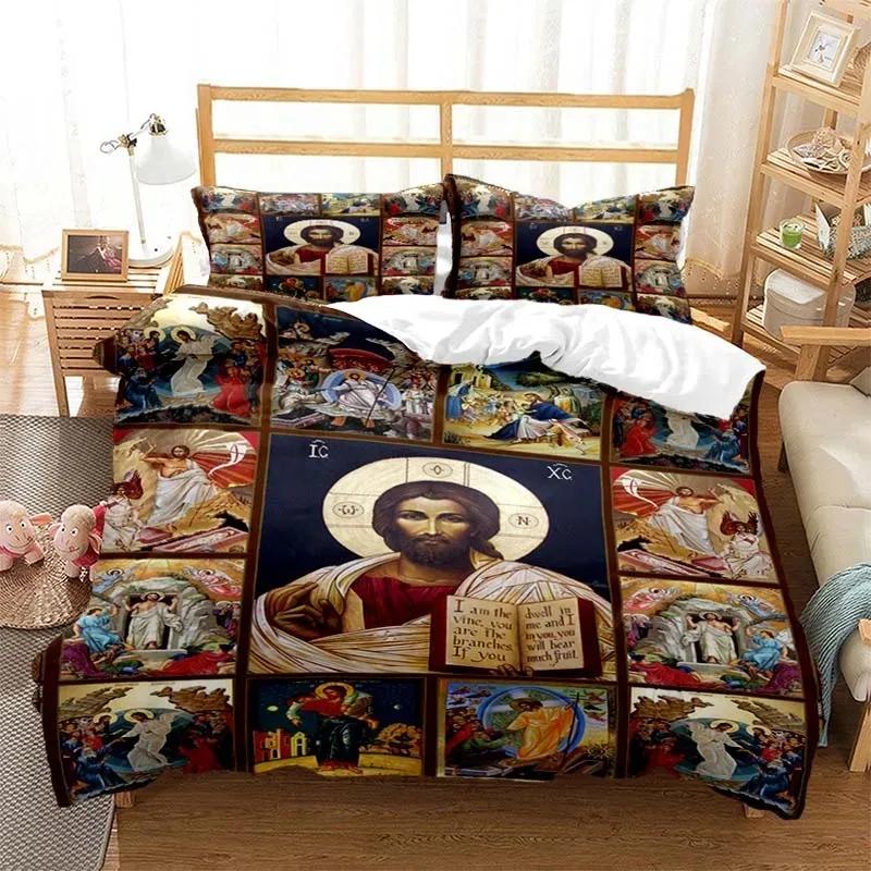 3D Jezus Maagd Maria Comfortabel Dekbed Dekbedovertrek Kussensloop Beddengoed Set Kinderkamer Decoratie Huis Textiel