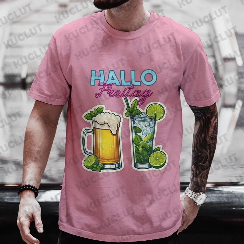 

Футболка для мужчин HELLO FRIDAY Графические топы Одежда Y2k Любители пива День выпивки Футболки для вечеринок Соответствующая одежда Уличная одежда больших размеров XXXXXL золотой