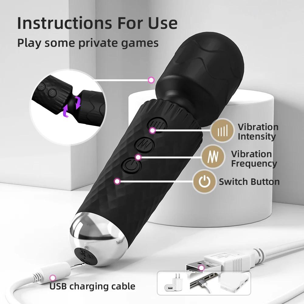 G Spot Vibrator AV Magic Wand Clitoris Stimulator Vibration Powerful Dildos 10 Modes Nipple Massager Adult Sex Toys for Woman