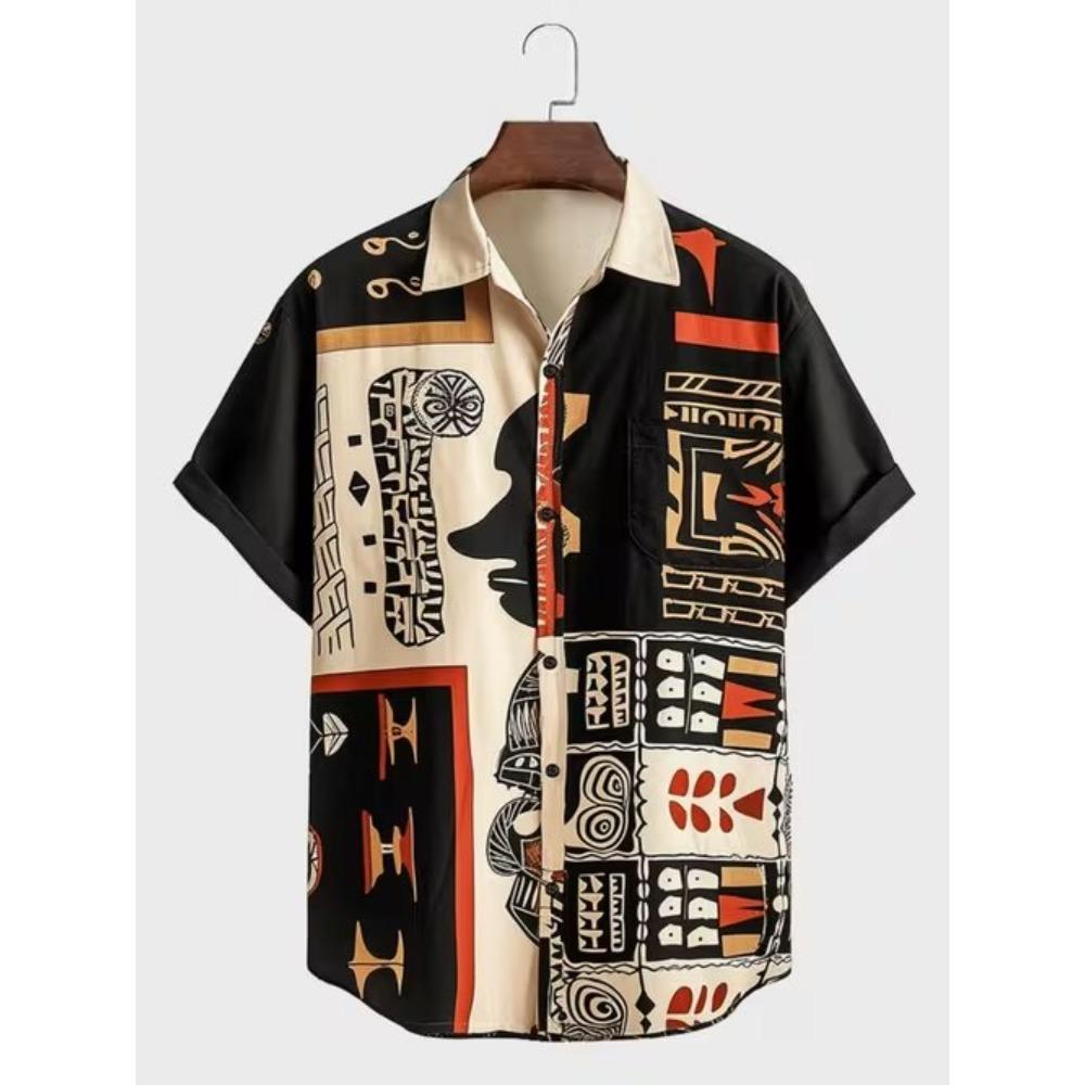 

Men s Retro Geometric Pattern 3D Print Shirt Button Up Shirt Casual Shirt Summer Shirt Short Sleeve Daily Vacation Clothing 8XL бежевий