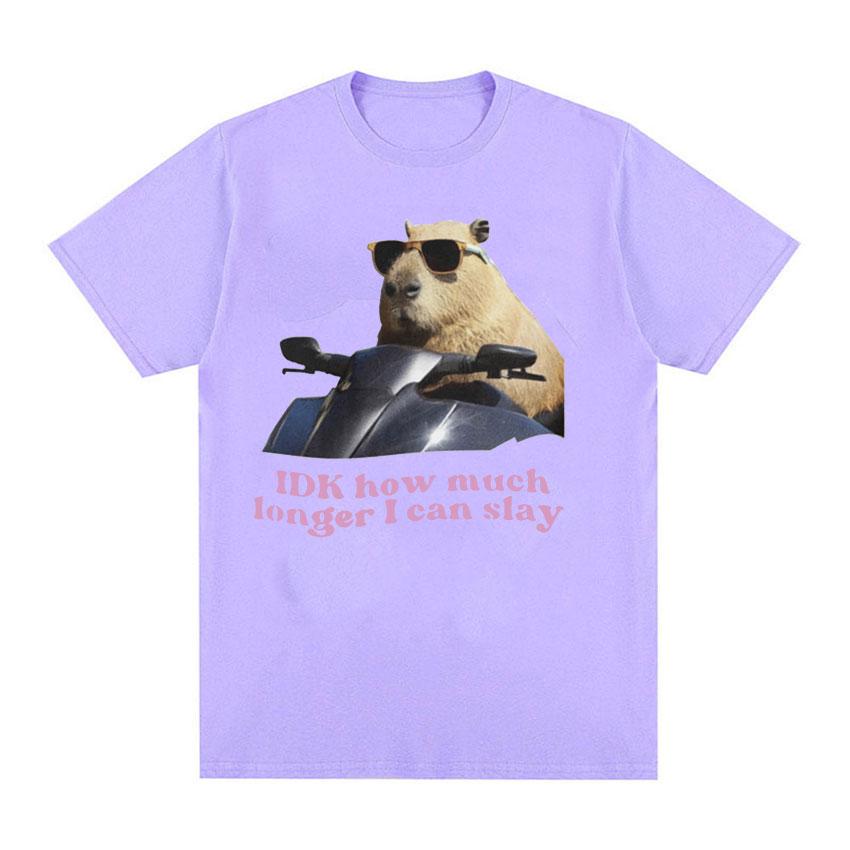 IDK How Much Longer I Can Slay Capybara Funny Meme T Shirts Unisex Women Retro O-Neck Fashion T-shirt Casual Cotton Oversized Tees
