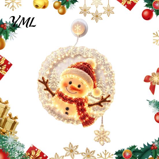 Party Atmosphere Light Christmas Suction Cup Window Light, Santa Claus Xmas Tree Warm Glow Home Decor Snowman Glass Ornament, Holiday Acrylic Hanging