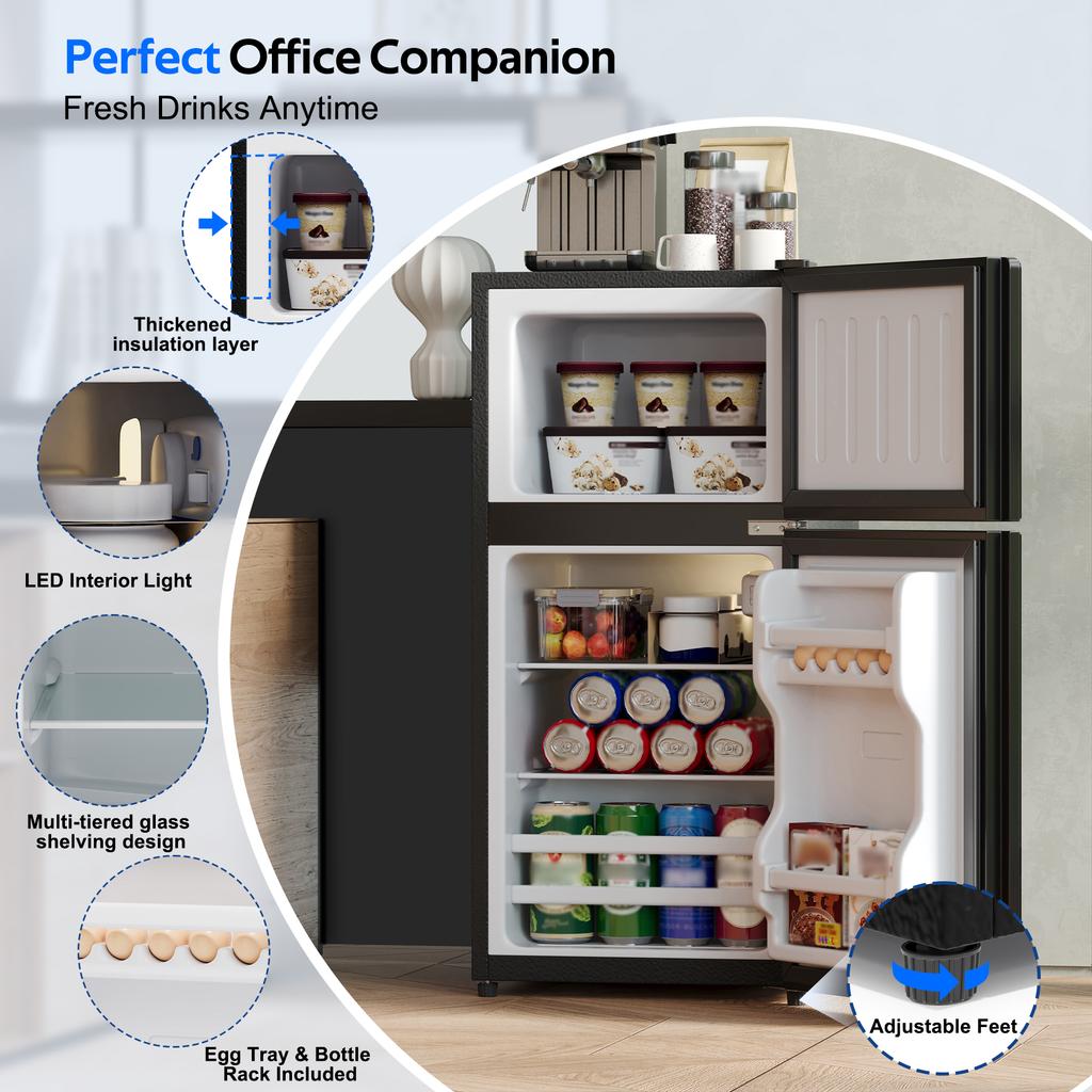 60L Minikühlschrank mit Gefrierfach (22L) – Freistehend, Glastür, LED-Beleuchtung, Temperaturregelung, Leise, Glasböden, Küche, Büro, Wohnzimmer