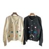 2025 Herbst/Winter Weicher Flauschiger Rundhals Koreanischer Stil Gestickter Blumen-Strick-Cardigan-Pullover für Damen