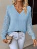Spring and Autumn Knitted Sweater Foreign Trade Women's Clothing Temperament V-neck Hollow Long-sleeved Solid Color Casual Top