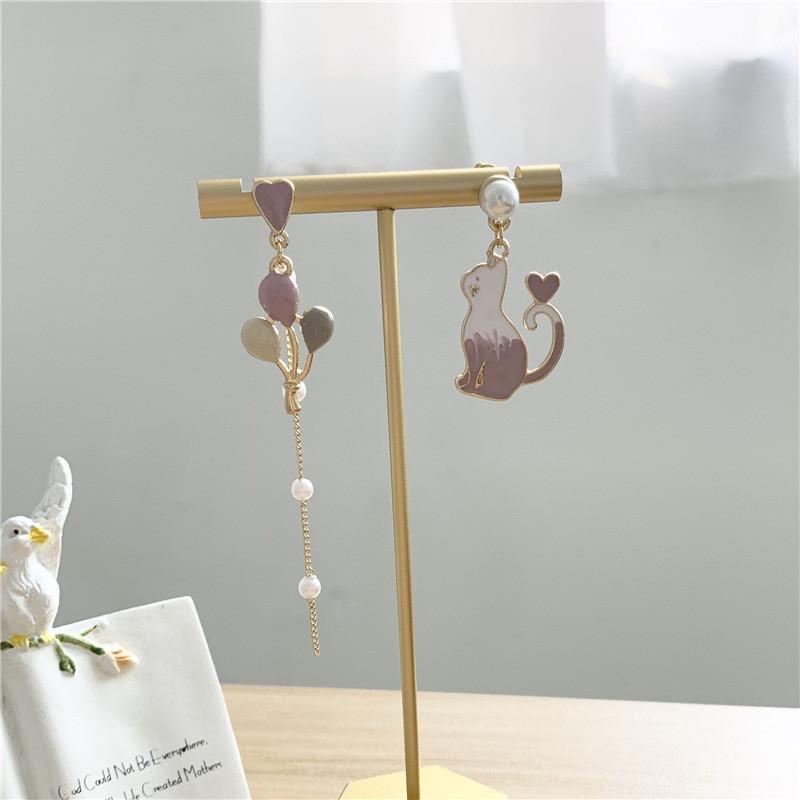 Cat Flower Ancient Style Fan Earrings With Asymmetric Tassels For Women Style B