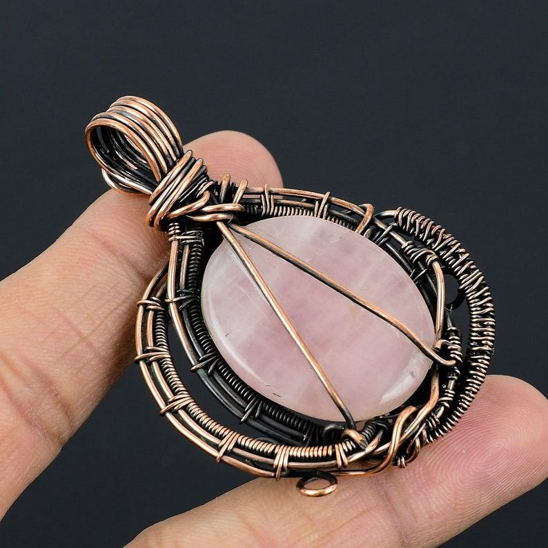 Rose Quartz Pendant Rose Quartz Gemstone Pendant Copper Wire Wrapped Pendant Copper Jewelry Handmade Pendant For Women Gift For Her Mother