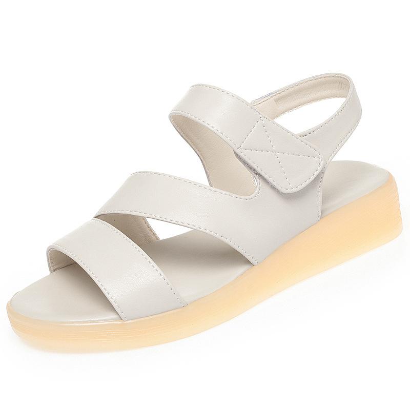3cm Plus Size 34-43 Comfortable Quality Genuine Leather Sandals Platform Shoes 2025 Summer Women's Flats Sandals for Beach Mom