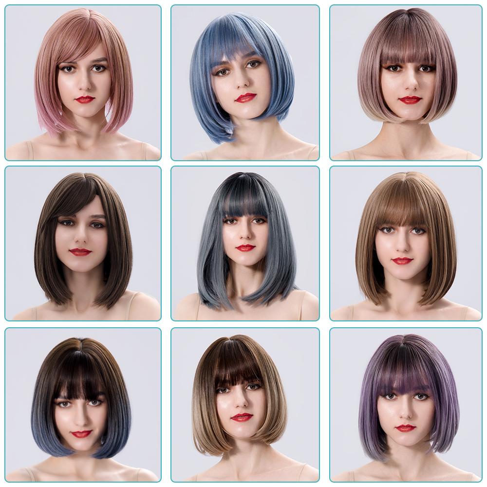 Gray Medium Straight Daily Hair Nutural Synthetic Wigs For Women With Bangs Heat Resistant Cosplay Wavy Female Colored Fiber Wig