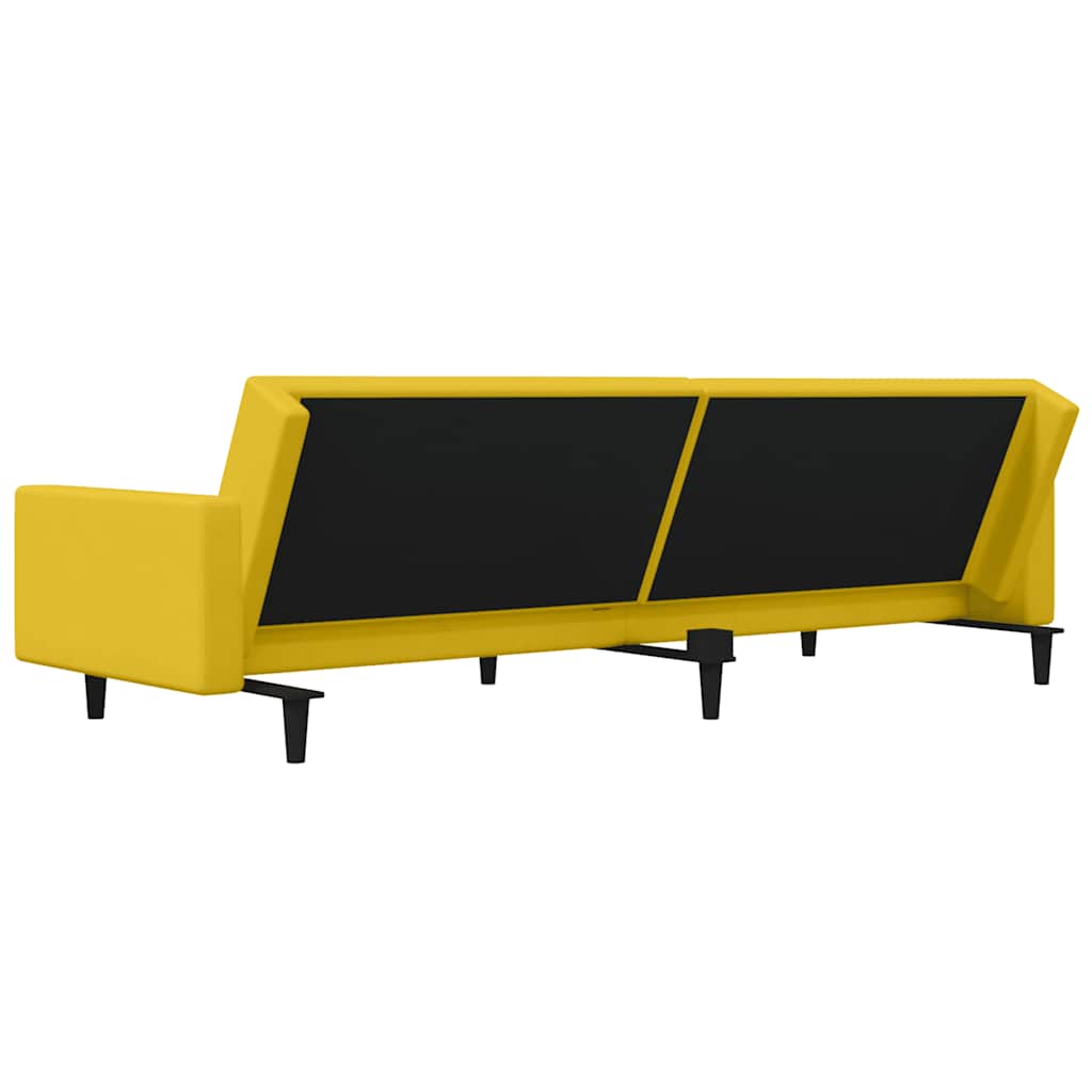 2 Seater Sofa Bed with 2 Cushions Yellow Velvet