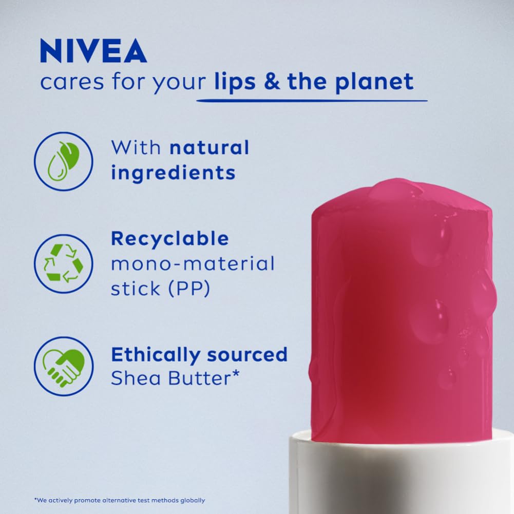 NIVEA Watermelon Shine Lip Balm 4.8g Pack Of 1 For Soft Glossy Lips With Natural Oils Long Lasting Moisture Care