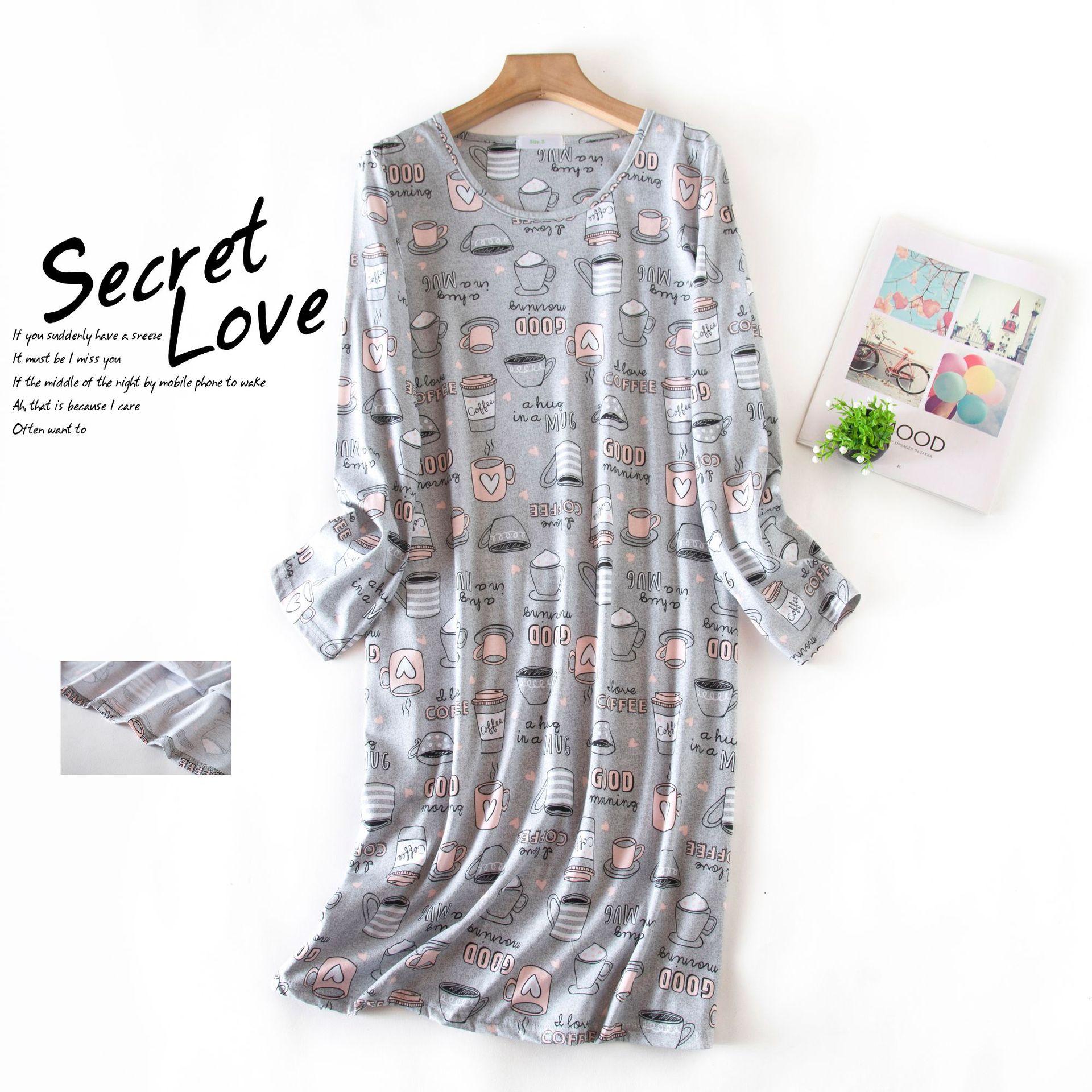 

Длинная пижама больших размеров, милые ночные рубашки с героями мультфильмов, женская осенняя хлопковая ночная рубашка с круглым воротником, одежда для сна с длинными рукавами XL светло-серый