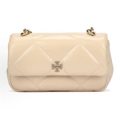 Tory Burch Kira Logotyp Magnetisk Stängning Läder Crossbody Axelväska Mini Damväskor Beige 161913-700