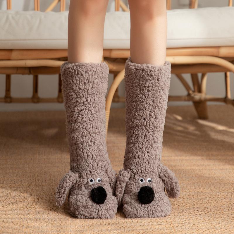 Autumn and Winter Coral Fleece Socks Cat Claw Socks Thick Floor Socks Snow Socks Women Plus Velvet Cartoon Home Tube Sleeping Socks