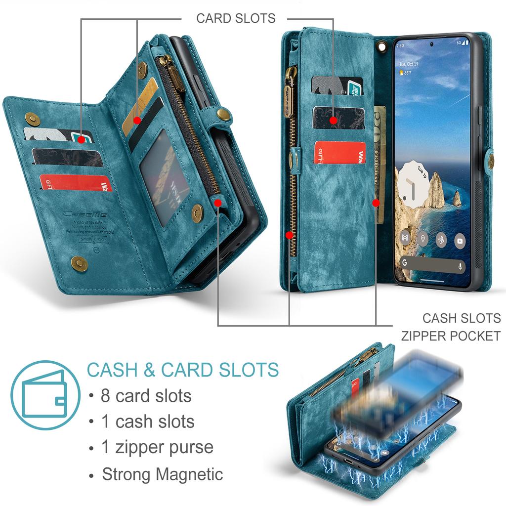 For Google Pixel 9/Pixel 9 Pro Phone Cases CASEME 008 Leather Cover with Detachable Wallet and Strap