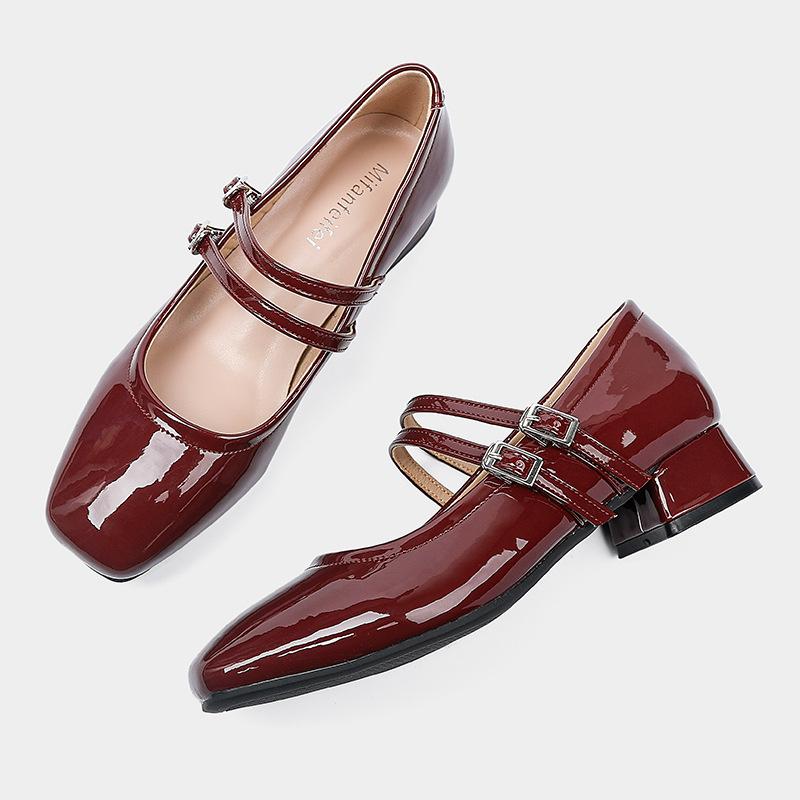 

Coarse heel small fragrant style Mary Jane French single shoes women s middle heel 2025 spring and autumn word with small leather shoes burgundy weddi 40 бордовий