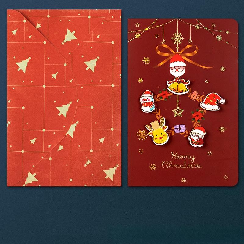 Cartoon Christmas Greeting Card Set Santa Claus Snowman Blessing Postcard for New Year Holiday Party Decoration