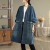Dimanaf 2025 Autumn Denim Jackets Long Coat Long Sleeve Shirt Women Loose Blue Vintage Tops Plus Size Coat