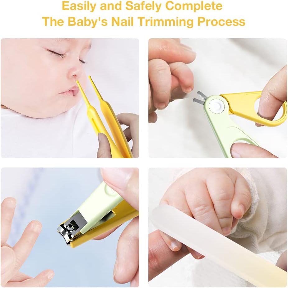 Baby Nail Kit, 4-in-1 Baby Nail Care Set with Cute Case, Baby Nail Clippers, Scissors, Nail File & Tweezers, Baby Manicure Kit
