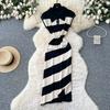 Niche Retro Fashion Polo Collar Short-sleeved Contrasting Striped Knitted Dress Women's Waist and Split-ended Sweater Skirt