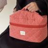 New Cotton Makeup Bag Cute Checkered Pattern Travel Toiletry Bag Multi-size Large Capacity Storage Wrist Bag Travel Use