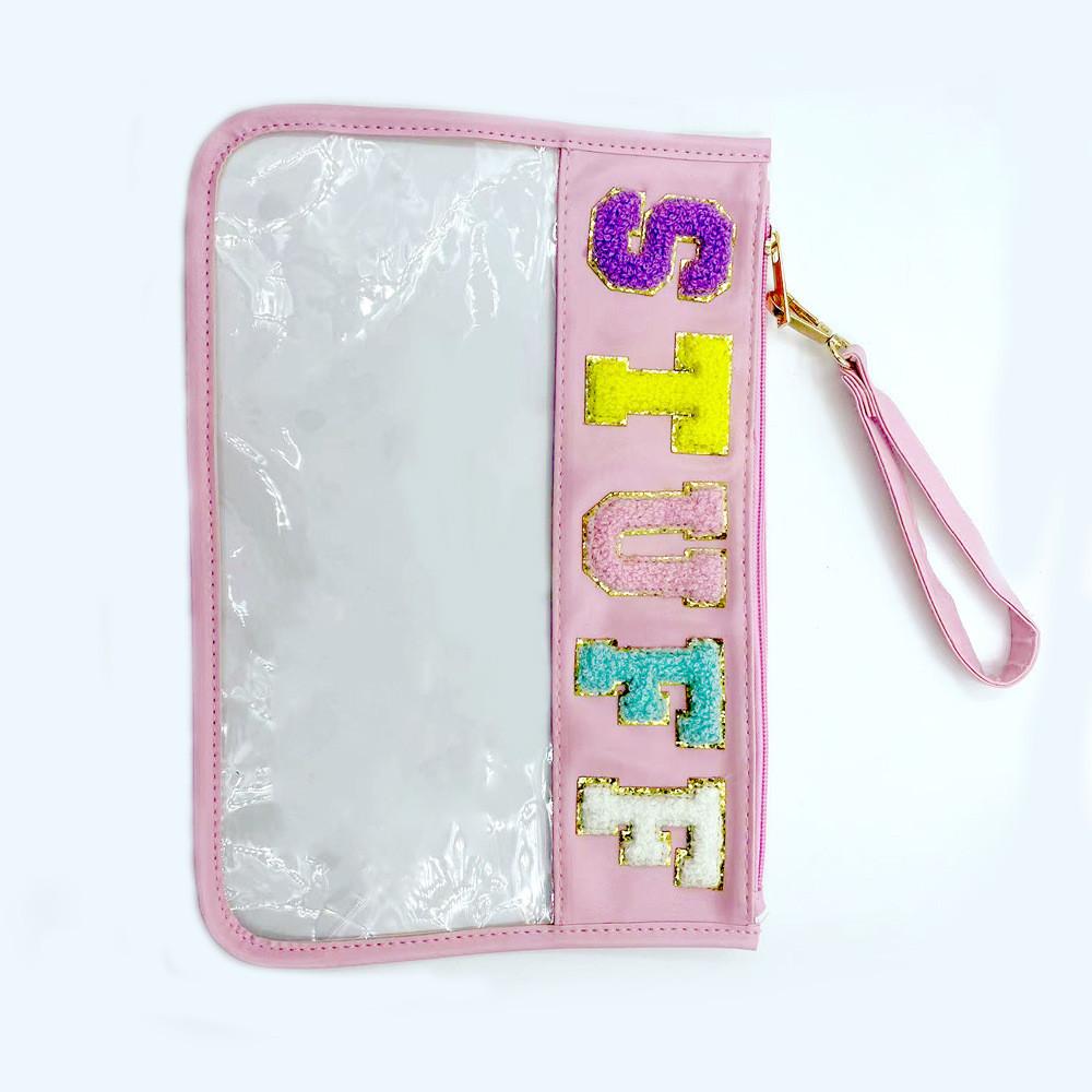 

Embroidered Alphabet Pvc Toiletry Kit For Men And Women Pink