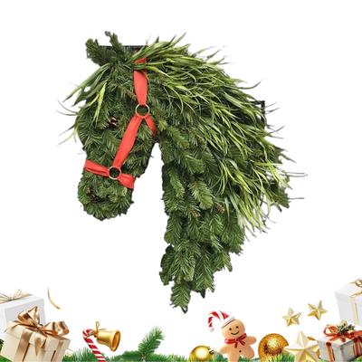 Pferdekopf Weihnachts-Kranz Pferdekopf Torring Ländliches Bauernhaus Reitsport-Thema Türdekoration 40cmx30cm