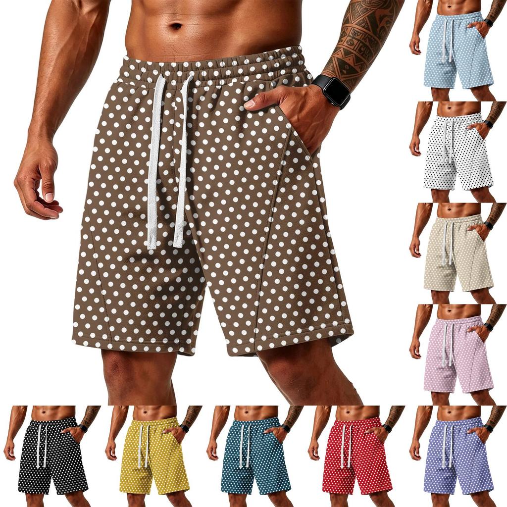 Men's Loose Fit Polka Dot Athletic Shorts with Pockets Elastic Waistband Drawstring for Training Gym Beach Casual Wear
