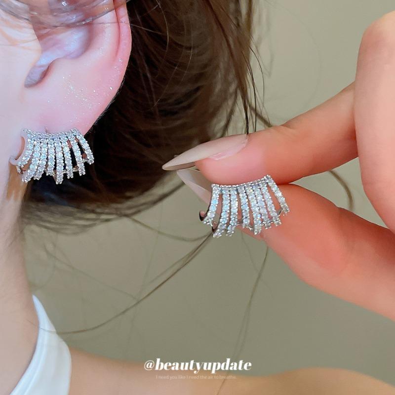 K real gold electroplated silver needle zircon C-shaped stud earrings fashion minimalist style light luxury high-end earrings versatile earrings women