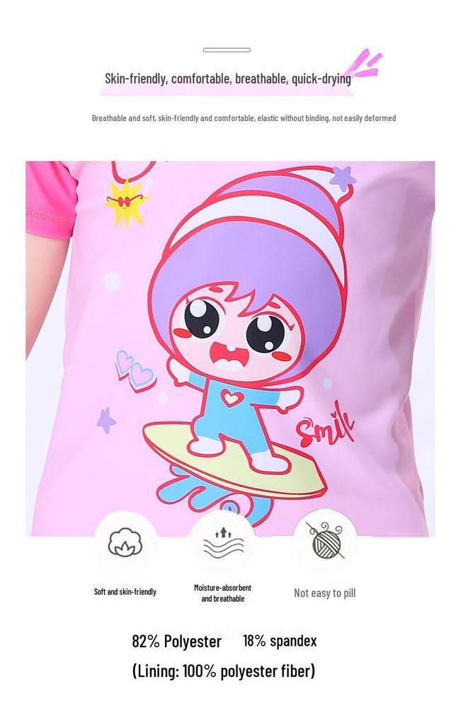 Korean Style Cartoon Girls' Quick-Dry Two-Piece Swimsuit for Kids