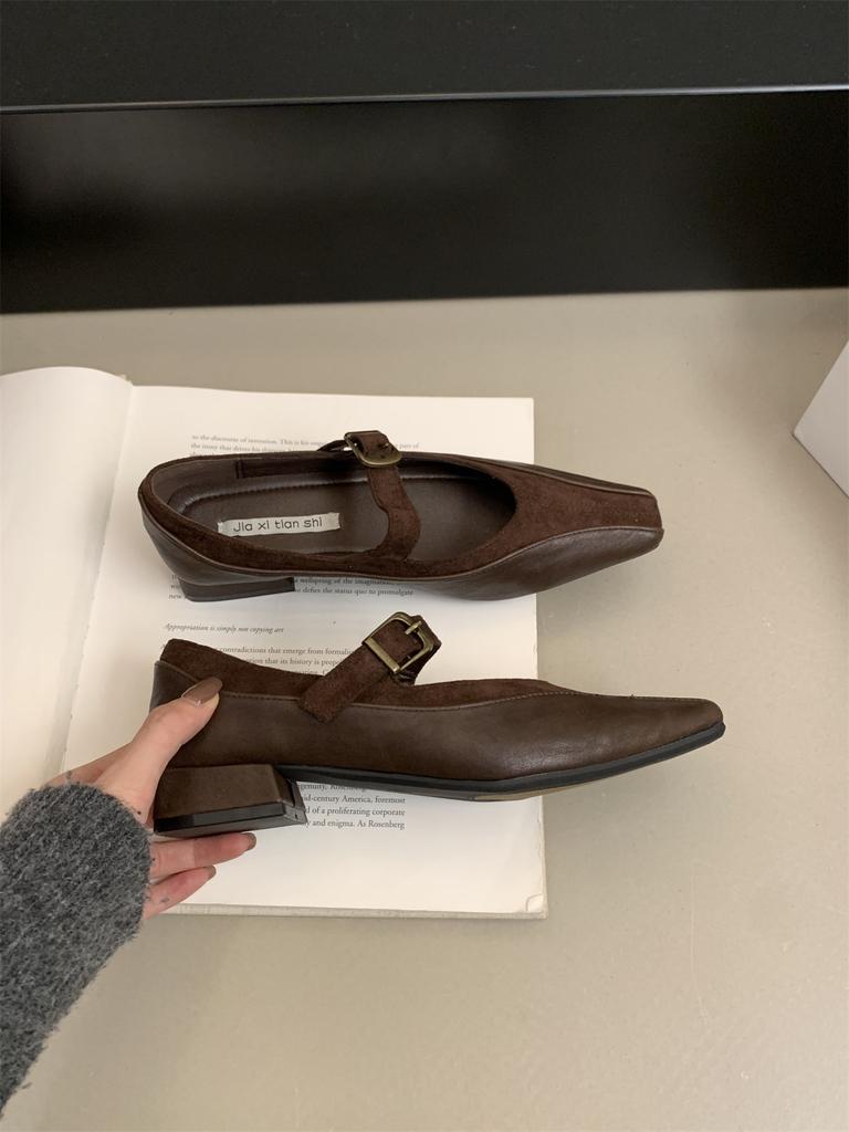 Retro Comfort Ballet Shoes Female Casual Daily Low Heel Buckle Strap Concise Mary Janes Shoes Patchwork Flats Handmade Shoes