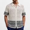Camicia Estiva Sexy Fresca Lavorata a Maglia Traspirante a Maniche Corte con Scollo a Revers Casual da Uomo