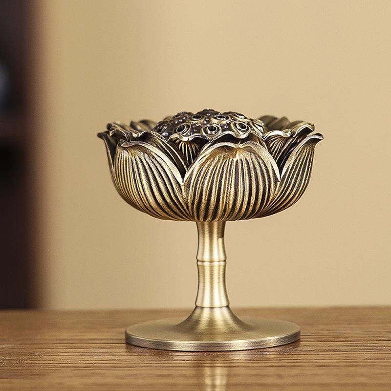 Pure Copper Zen Lotus Copper Incense Burner Pure Copper Home Interior Antique Made Old Lotus Lantern Sandalwood Plate Incense
