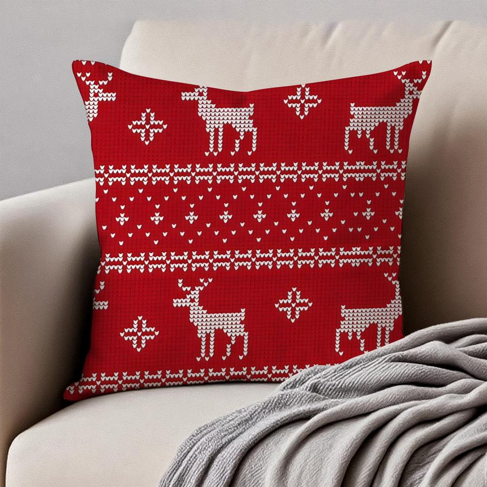 Christmas Reindeer Cushion Cover Pillowcase Antidustmite Invisible Zipper Short Plush Sofa Cushion
